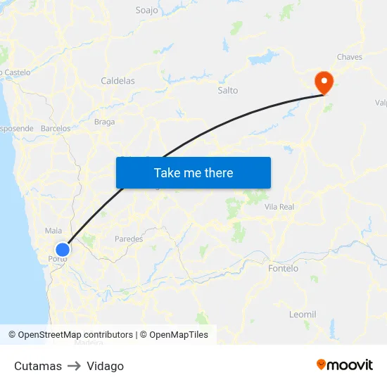 Cutamas to Vidago map