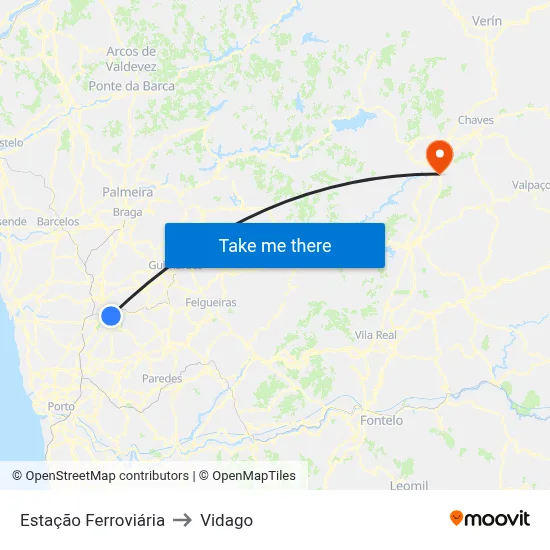 Estação Ferroviária to Vidago map