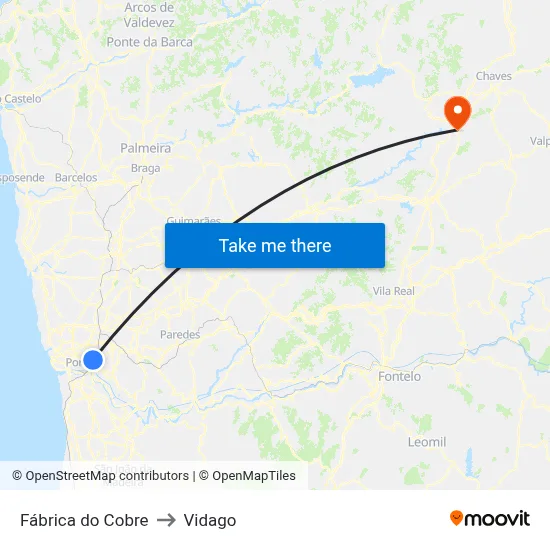 Fábrica do Cobre to Vidago map