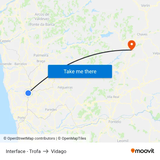 Interface - Trofa to Vidago map