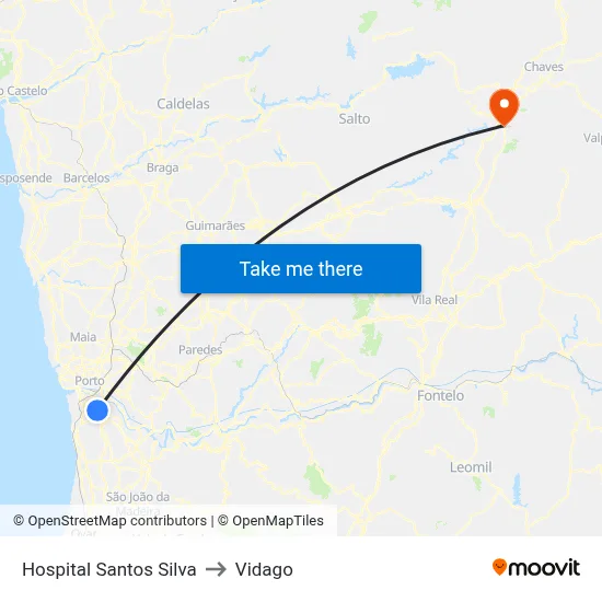 Hospital Santos Silva to Vidago map