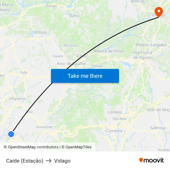 Caíde (Estação) to Vidago map