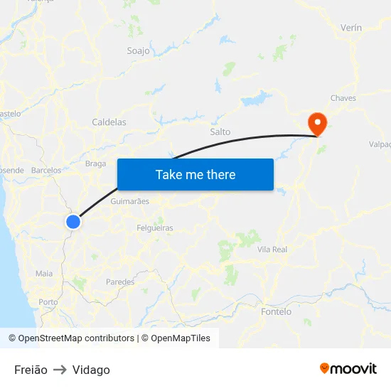 Freião to Vidago map