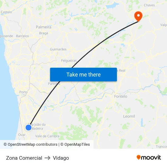 Zona Comercial to Vidago map