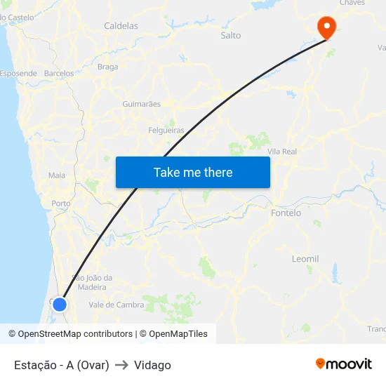 Estação - A (Ovar) to Vidago map