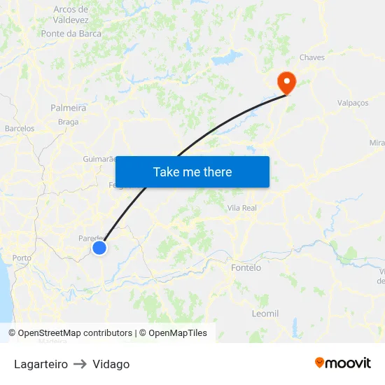 Lagarteiro to Vidago map