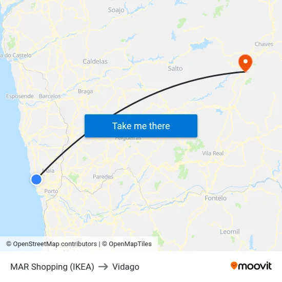 MAR Shopping (IKEA) to Vidago map