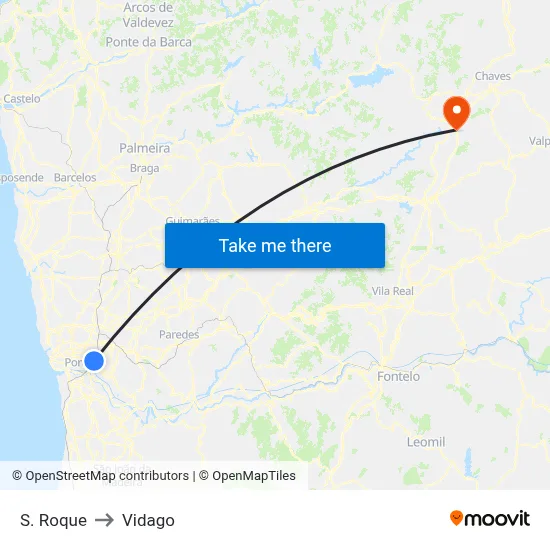 S. Roque to Vidago map