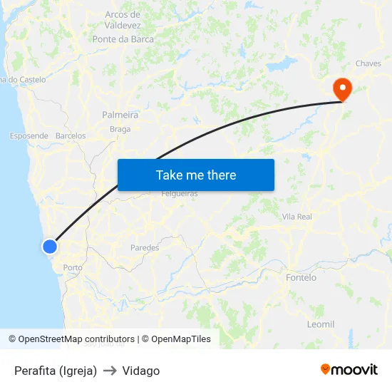 Perafita (Igreja) to Vidago map