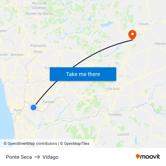 Ponte Seca to Vidago map