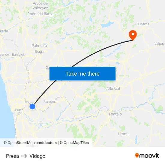 Presa to Vidago map