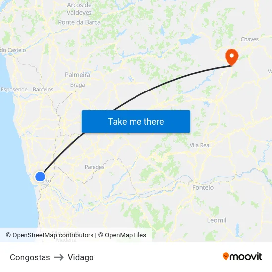 Congostas to Vidago map