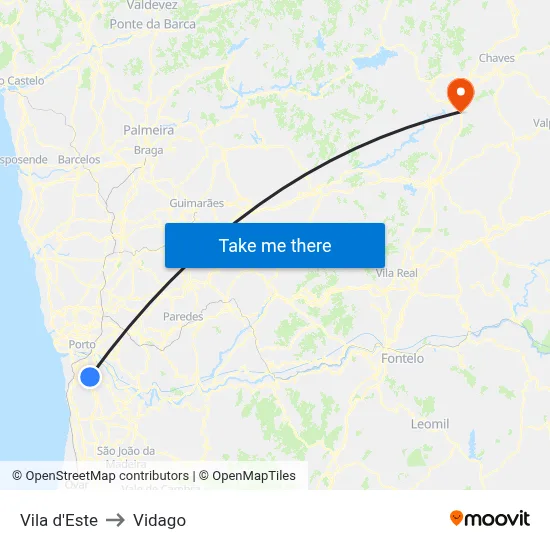 Vila d'Este to Vidago map