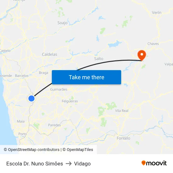 Escola Dr. Nuno Simões to Vidago map