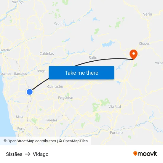 Sistães to Vidago map