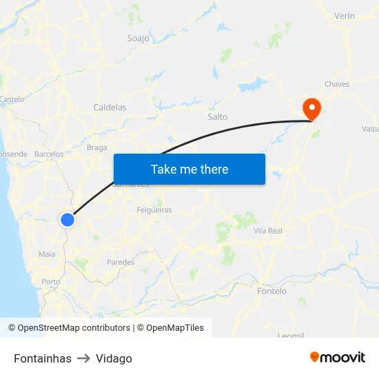 Fontainhas to Vidago map