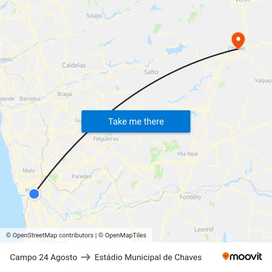 Campo 24 Agosto to Estádio Municipal de Chaves map
