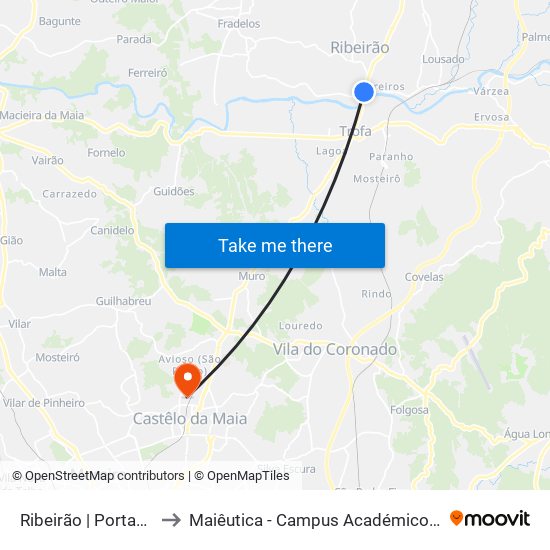 Ribeirão | Portas do Minho to Maiêutica - Campus Académico do Ismai e Ipmaia map