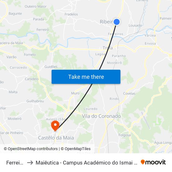 Ferreiros to Maiêutica - Campus Académico do Ismai e Ipmaia map