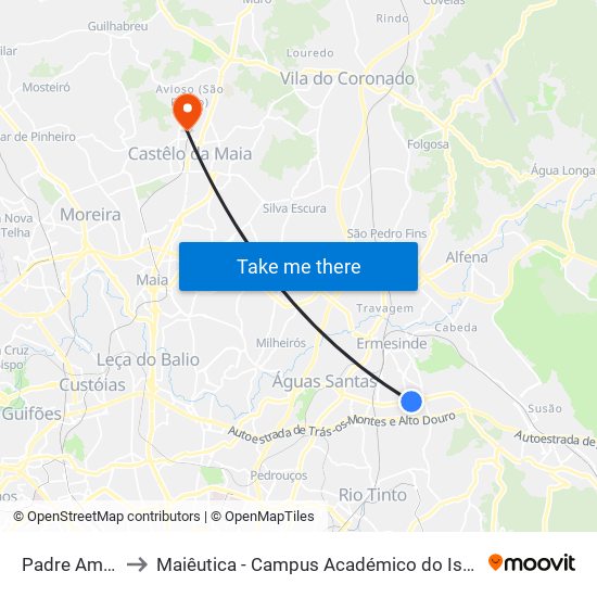 Padre Américo to Maiêutica - Campus Académico do Ismai e Ipmaia map