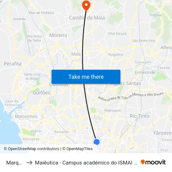 Marquês to Maiêutica - Campus académico do ISMAI e IPMAIA map