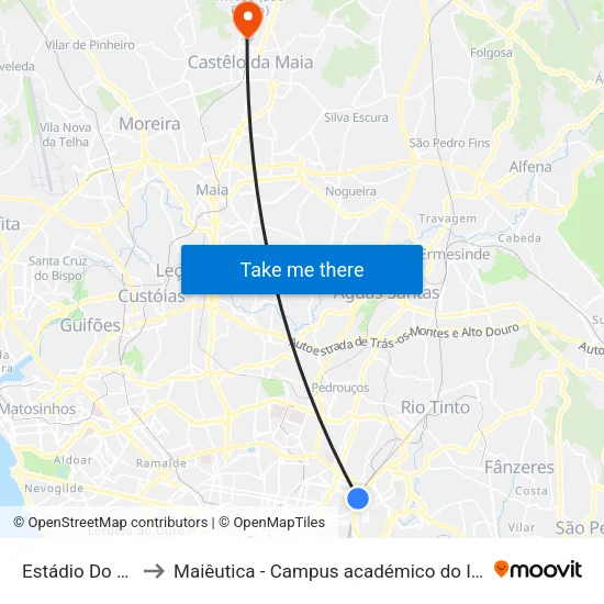 Estádio Do Dragão to Maiêutica - Campus académico do ISMAI e IPMAIA map