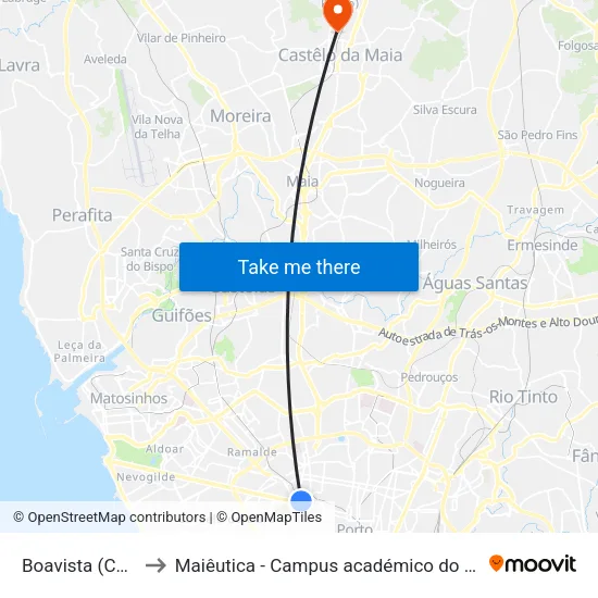 Boavista (Correios) to Maiêutica - Campus académico do ISMAI e IPMAIA map