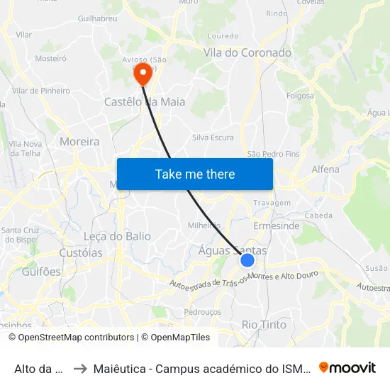Alto da Maia to Maiêutica - Campus académico do ISMAI e IPMAIA map