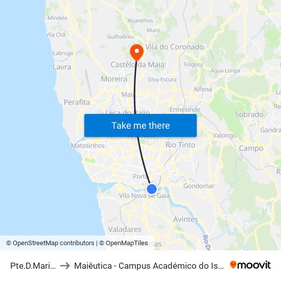 Pte.D.Maria Pia to Maiêutica - Campus Académico do Ismai e Ipmaia map