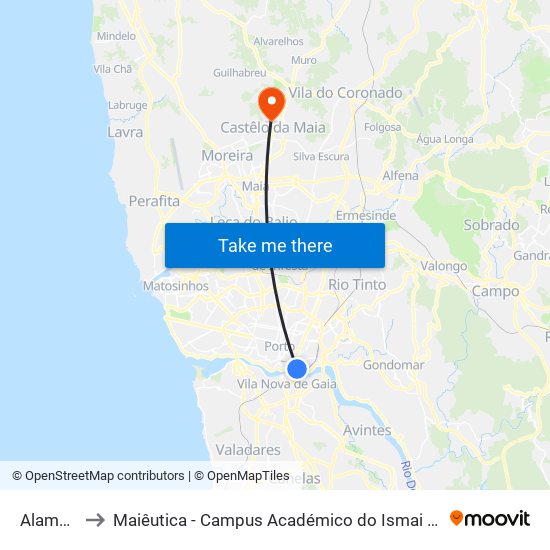Alameda to Maiêutica - Campus Académico do Ismai e Ipmaia map