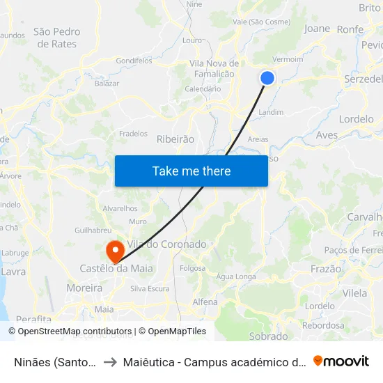 Ninães Santo Estêvão to Maiêutica - Campus académico do ISMAI e IPMAIA map