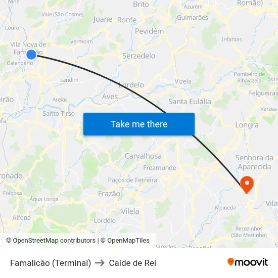Famalicão (Terminal) to Caíde de Rei map
