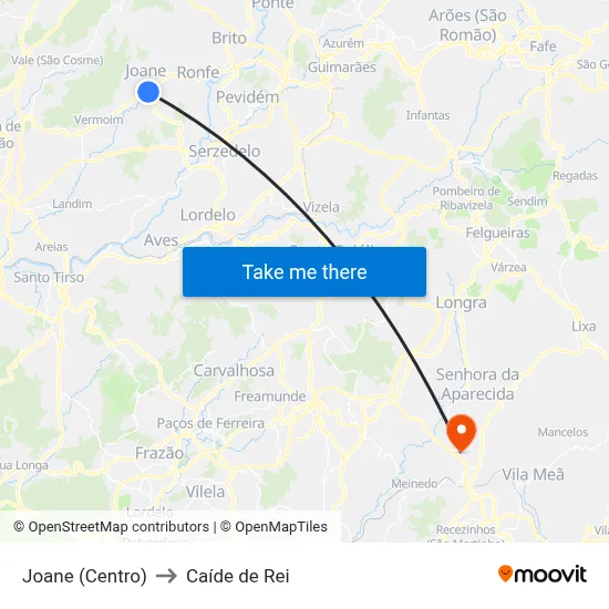 Joane (Centro) to Caíde de Rei map