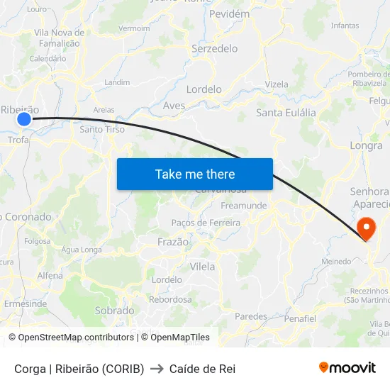 Corga | Ribeirão (CORIB) to Caíde de Rei map
