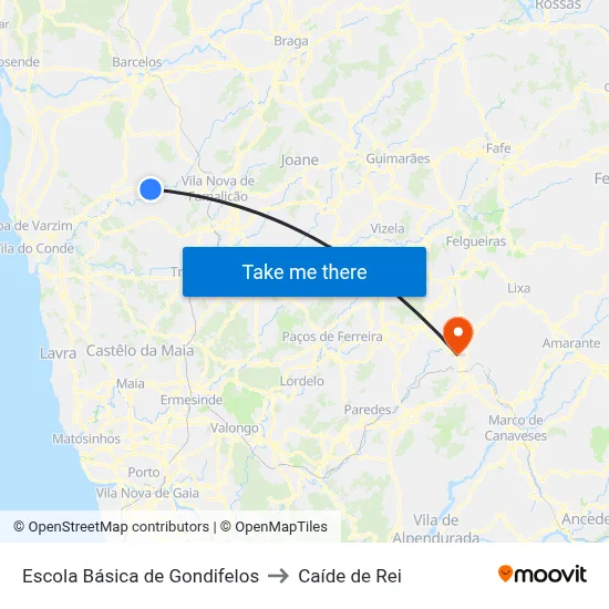 Escola Básica de Gondifelos to Caíde de Rei map