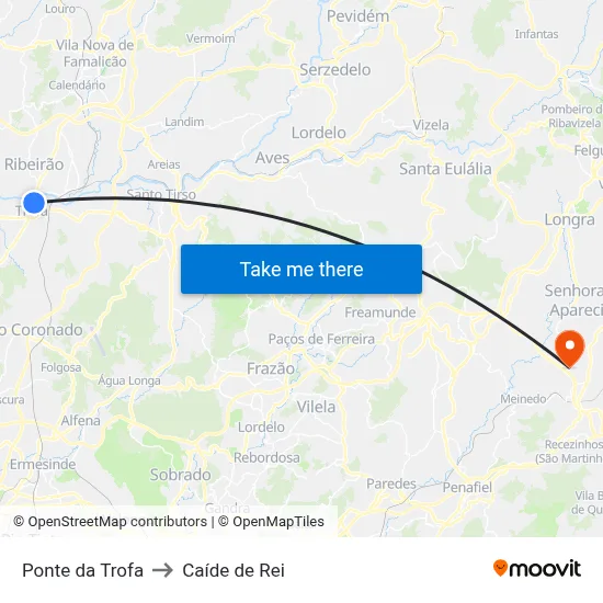 Ponte da Trofa to Caíde de Rei map