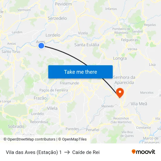 Vila das Aves (Estação) 1 to Caíde de Rei map
