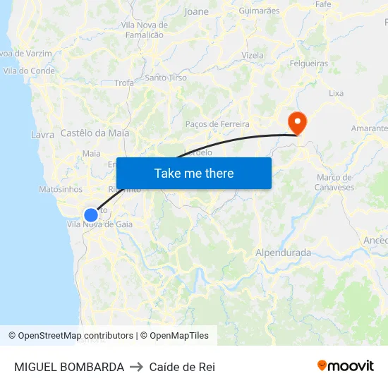 MIGUEL BOMBARDA to Caíde de Rei map