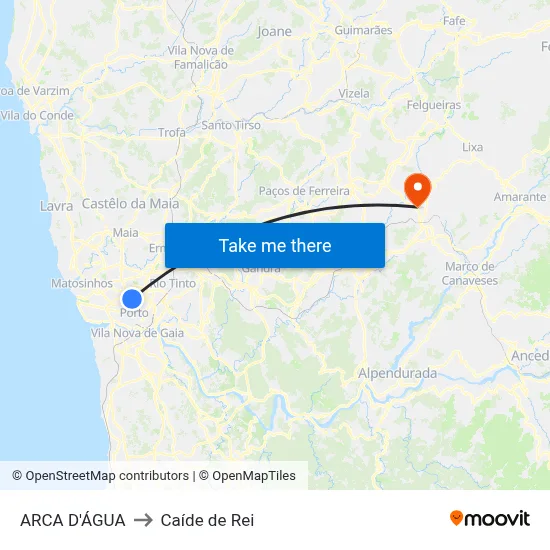 ARCA D'ÁGUA to Caíde de Rei map