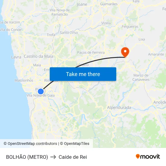 BOLHÃO (METRO) to Caíde de Rei map
