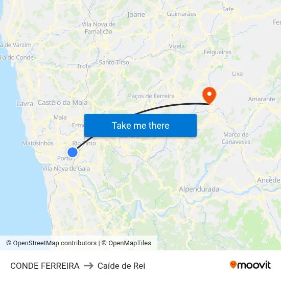 CONDE FERREIRA to Caíde de Rei map