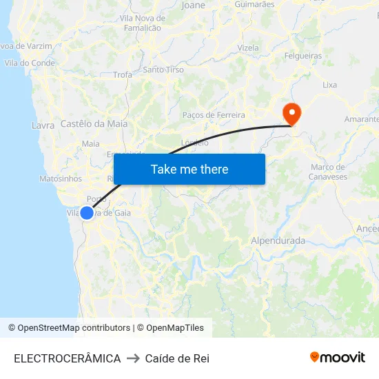 ELECTROCERÂMICA to Caíde de Rei map
