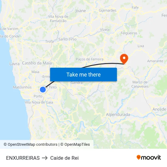 ENXURREIRAS to Caíde de Rei map