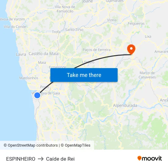 ESPINHEIRO to Caíde de Rei map