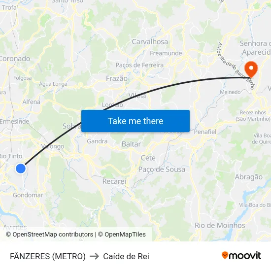 FÂNZERES (METRO) to Caíde de Rei map