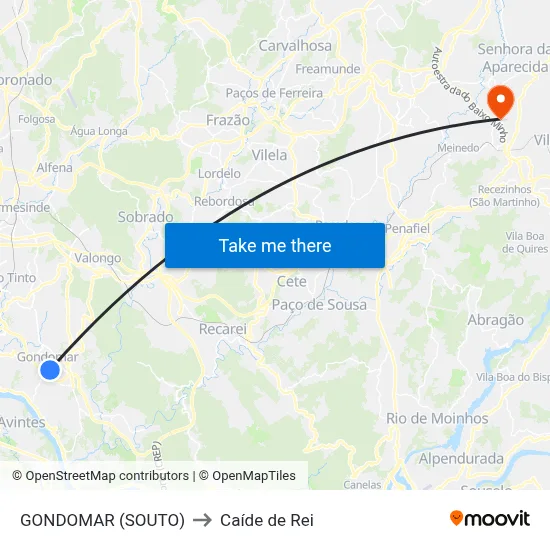 GONDOMAR (SOUTO) to Caíde de Rei map