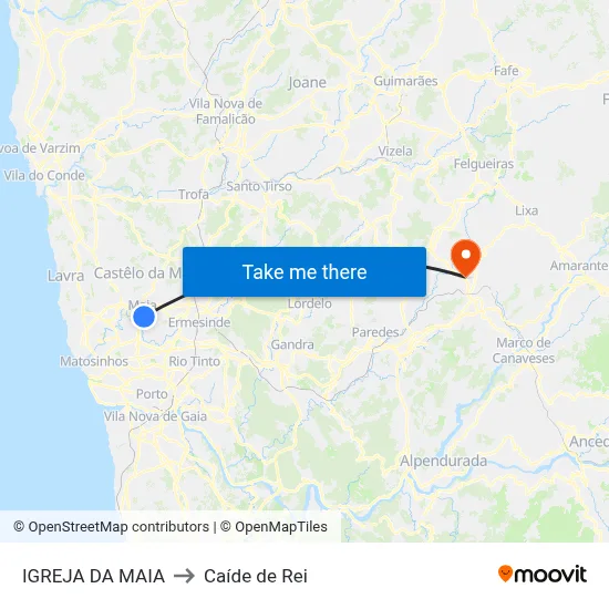 IGREJA DA MAIA to Caíde de Rei map
