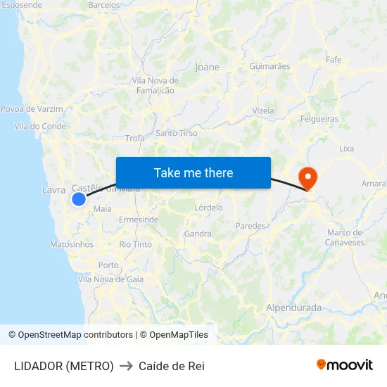 LIDADOR (METRO) to Caíde de Rei map
