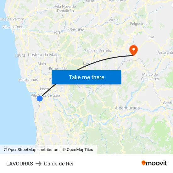 LAVOURAS to Caíde de Rei map