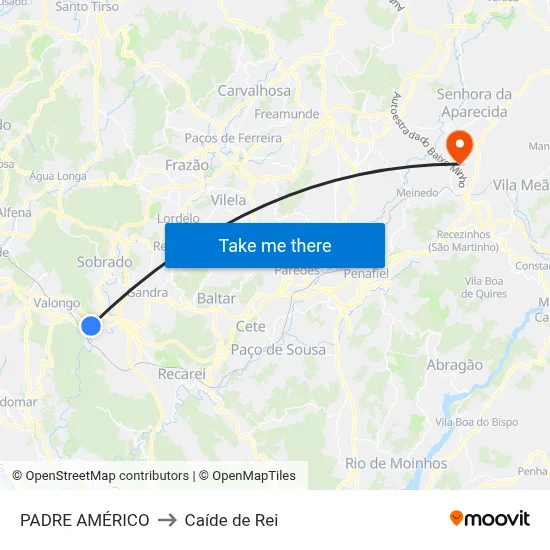 PADRE AMÉRICO to Caíde de Rei map